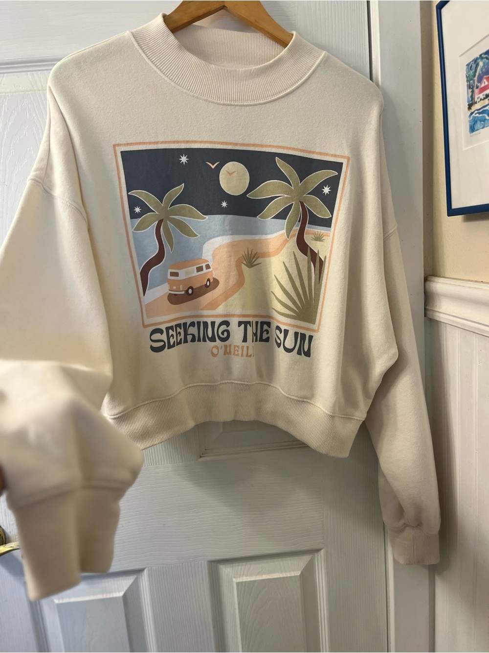 O'Neill Artist Series 100% Cotton Oversized Cropped Crewneck Sweatshirt | Small